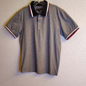 NEW CAIMAN Men's Size S Short Sleeves Polo Shirt Gray-Black & Red Details